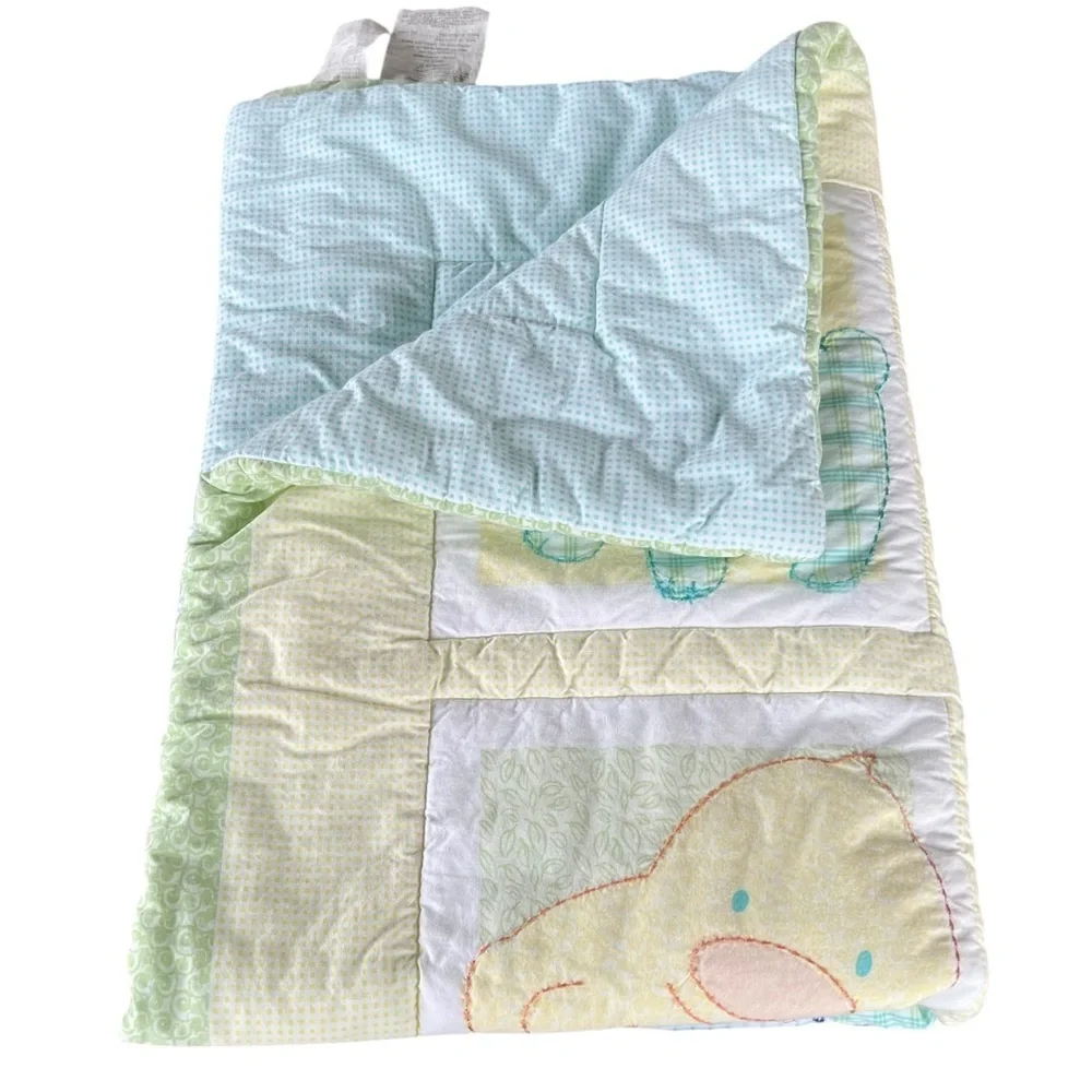 Y2K Carters Tykes Animals Crib Quilt Pastel Gingham Puppy Bee Duck Dragonfly HTF